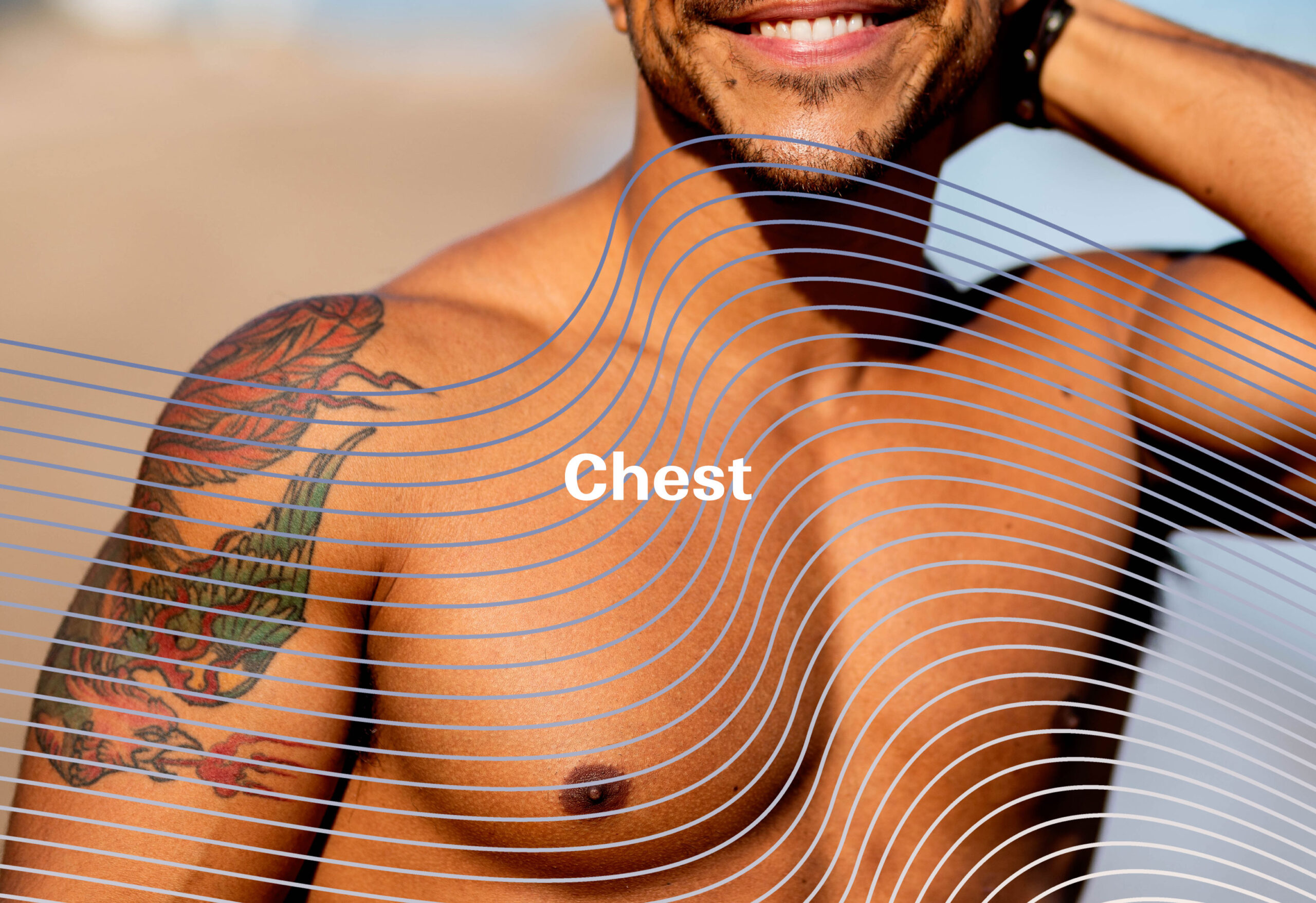 Man embracing a hair-free chest after laser hair removal